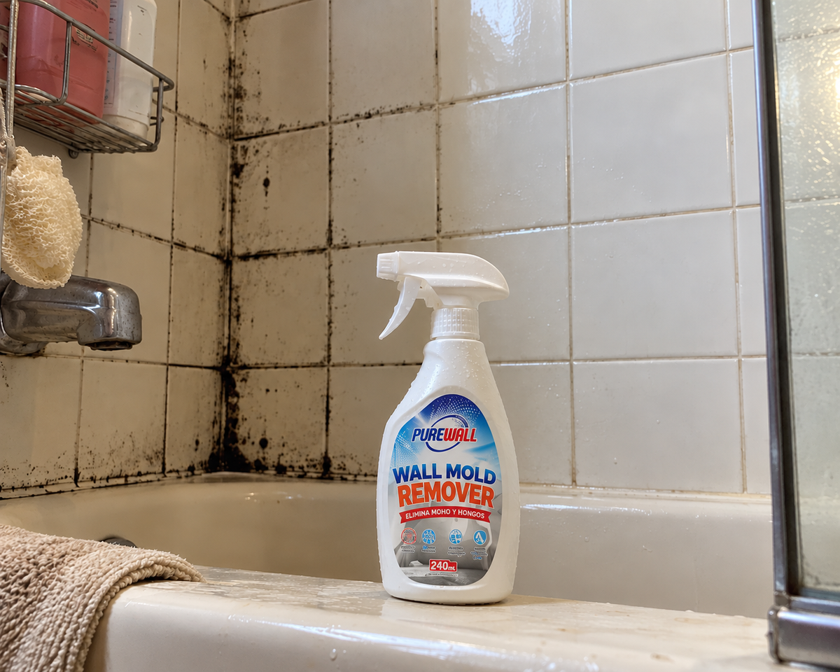 Removedor de moho PureWall en un baño con moho